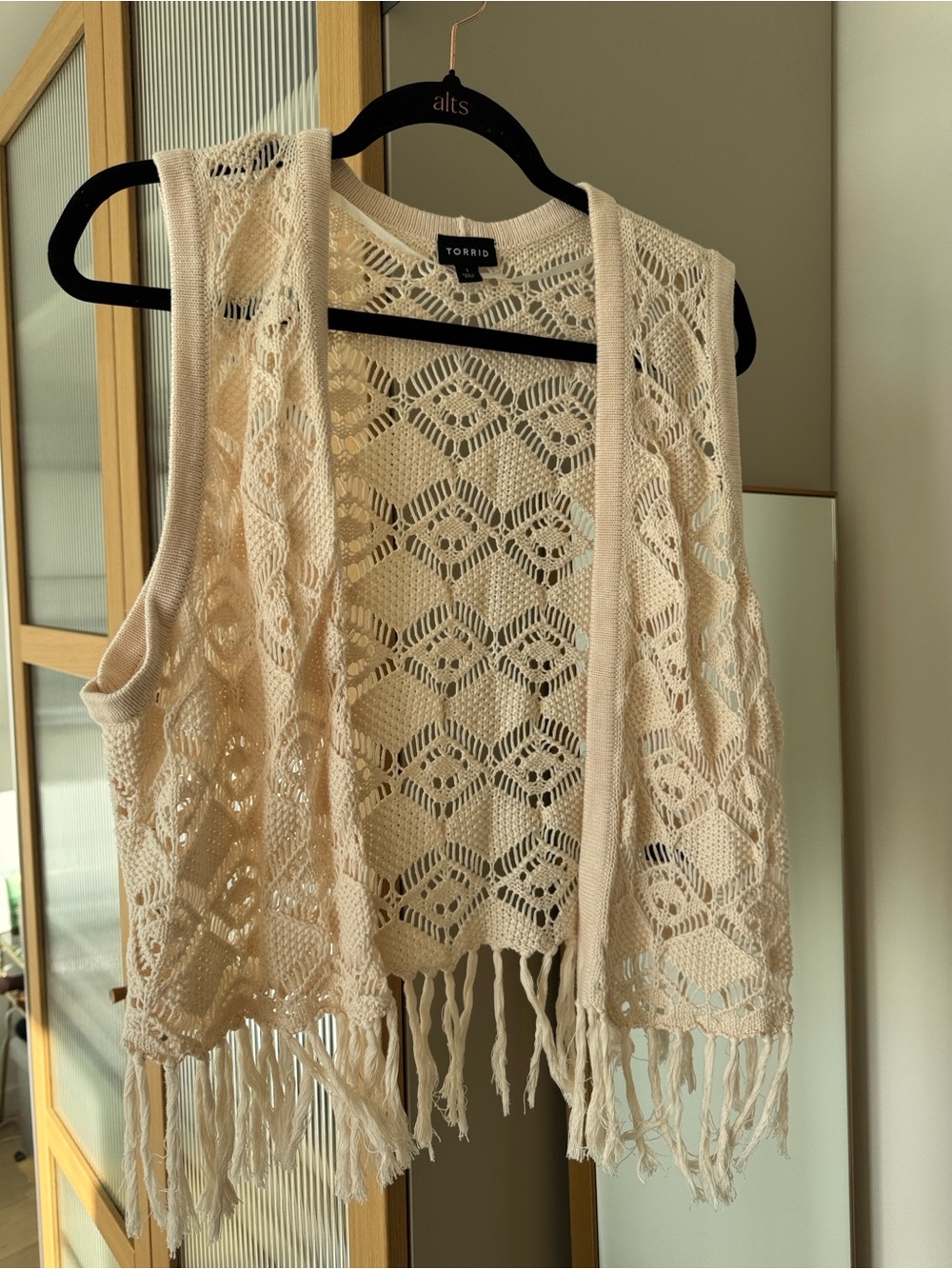 torrid Cream Crochet Fringe Vest
